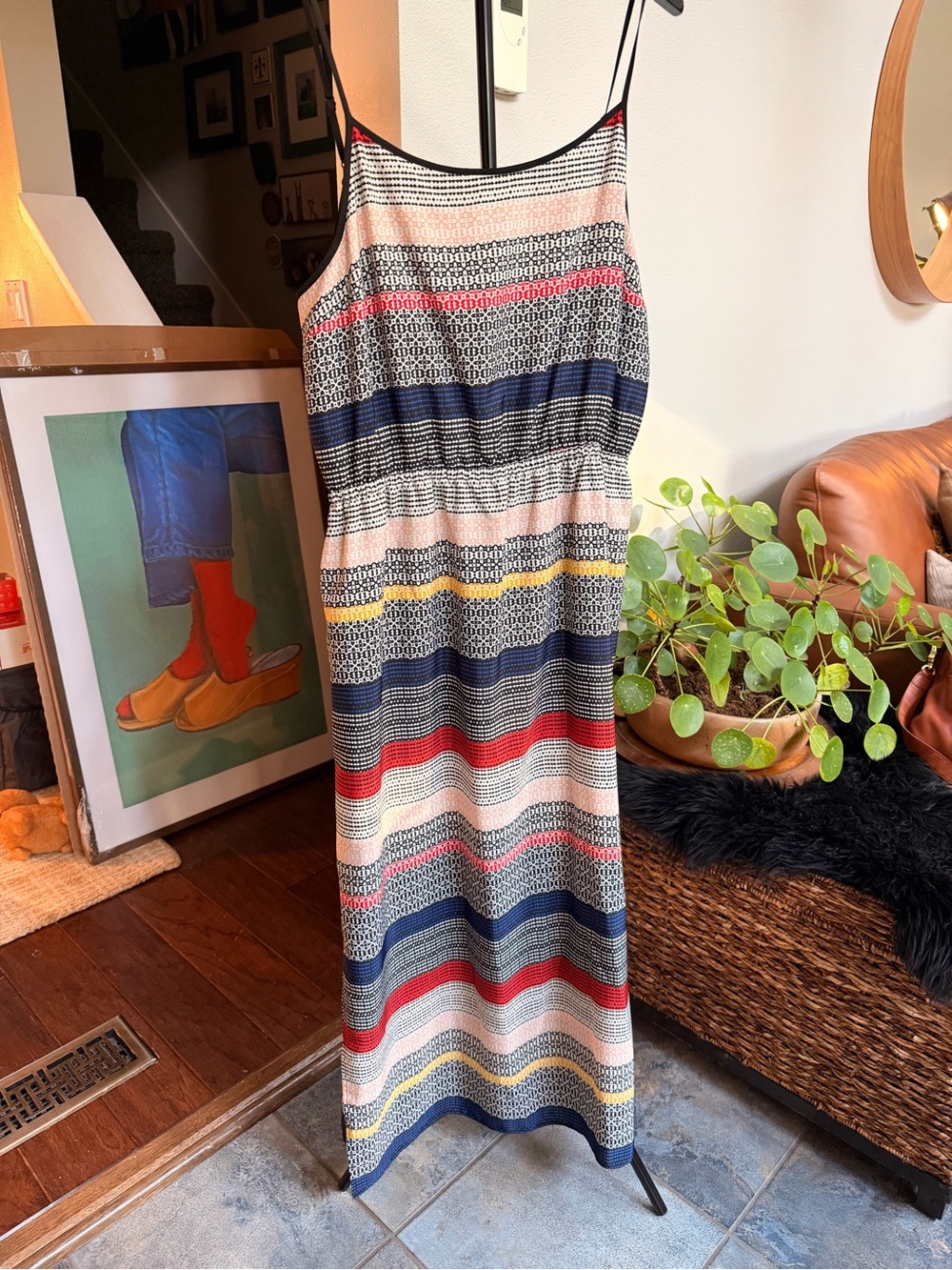Vince Camuto Striped Multicolor Spaghetti-Strap Maxi Dress